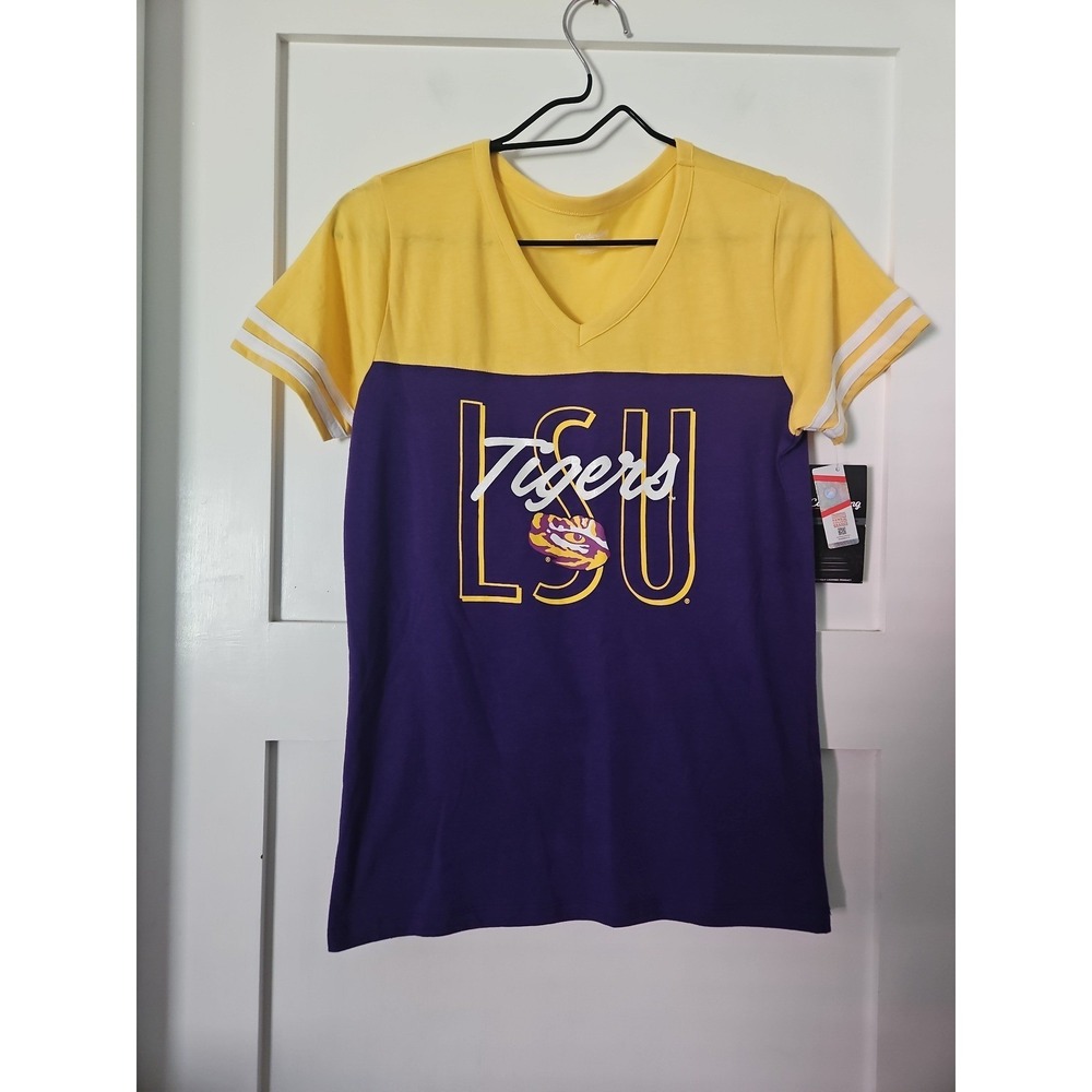 NWT Captivating LSU Tigers T-Shirt Women's Small S V-Neck Purple Yellow Gameday